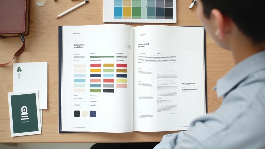 Complete brand identity guide showing color palette, typography scale, and layout examples