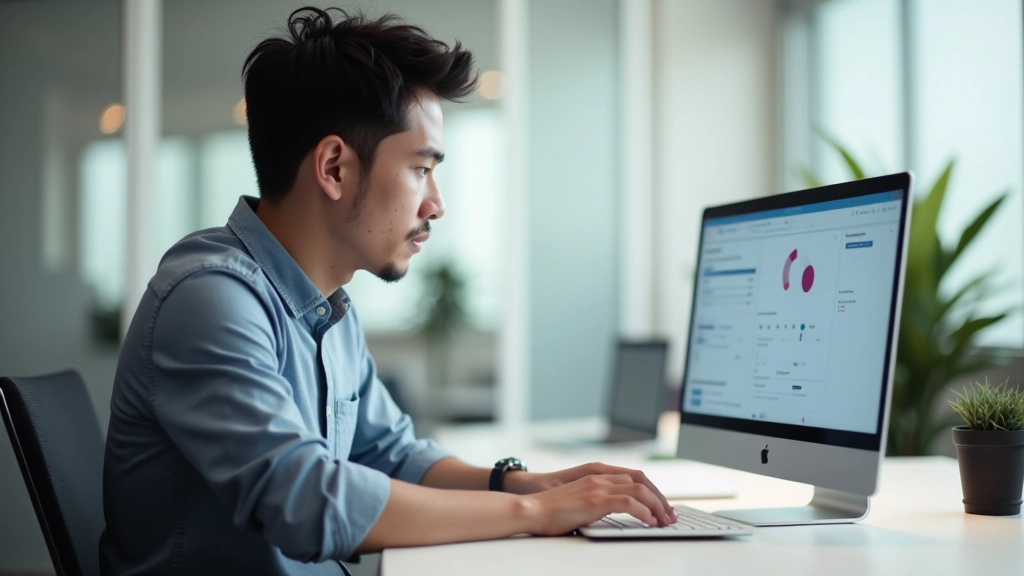 Designer using accessibility checker tool on laptop showing contrast analysis results