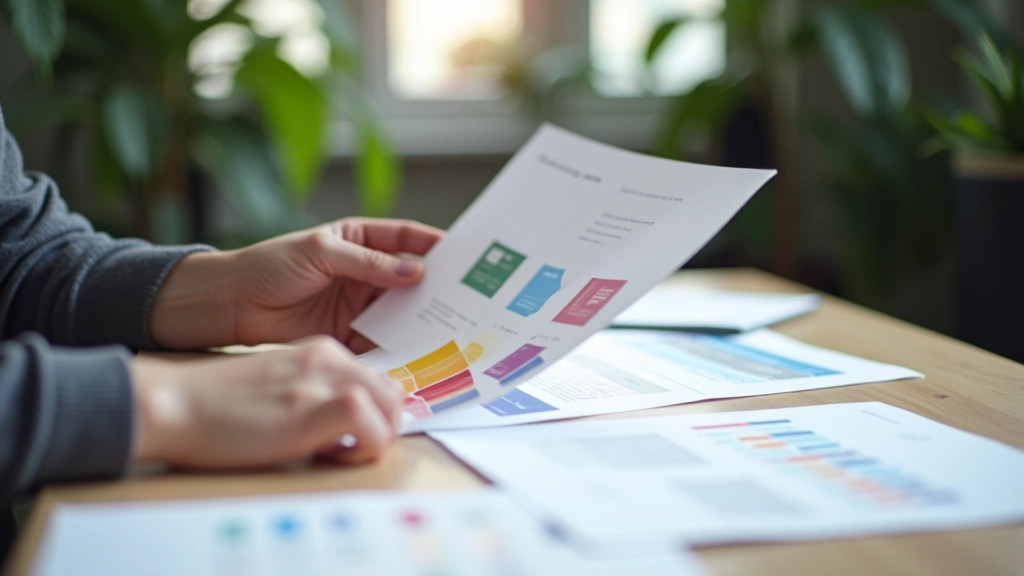Designer reviewing color theory materials and typography guidelines on a clean desk workspace